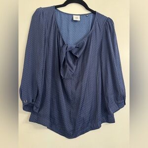 CAbi Navy Blue Micro Dot Tie Neck Lightweight Blouse #5525 Size XS